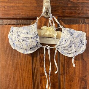 Blue and White Paisley Bikini Top